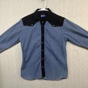 Wrangler Blues Women's Medium Denim Button Up Shirt Cowgirl Rodeo